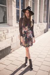 Outfit: witchy in floral slip dress over mesh shirt