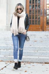 moto jacket + fringe scarf