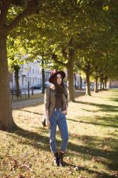 Outfit: military jacket and mom jeans