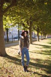 Outfit: military jacket and mom jeans