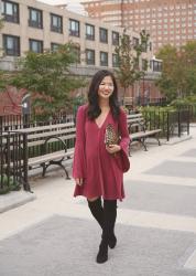 Dark Pink Bell Sleeve Dress