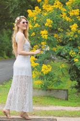 {Outfit}: White Lace Maxi Dress and Flower Crown