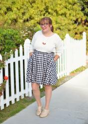 White Sweater + Gingham Skirt