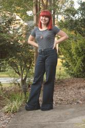 Outfit: Wide Legged Jeans with a Striped Top and Little Mermaid Funko Pop Necklace