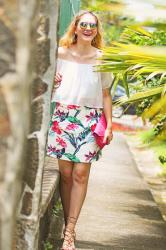 {Outfit}: Off Shoulder Top and Tropical Skirt