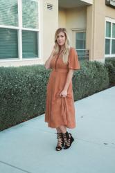 {Rust Embroidered Midi Dress}