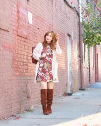 Fringe Cardigan and Brown Suede Boots