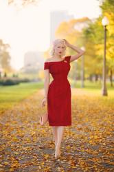 Gilded Leaves || Davis Fashion Red Lace Dress