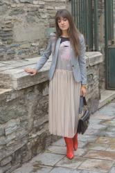 Fashion Twist ♥ RebootYour Suit ♥ Grey Suit, Tulle Dress and Red Booties