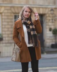 The Tan Coat & Burberry Scarf