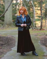 Vintage Velvet Maxi Dress & Moto Jacket: Laundry Gremlins