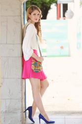 {Outfit}: Pink Skirt + Ethnic Boho Bag