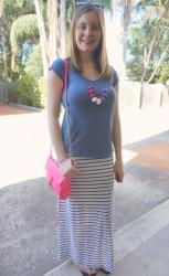 Striped Maxi Skirts, Tees and Rebecca Minkoff Hot Pink Mini MAC Bag
