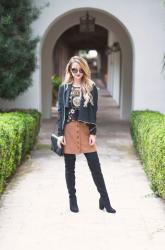How to Modestly Style a Faux Suede Mini Skirt