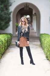 How to Modestly Style a Faux Suede Mini Skirt