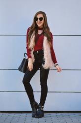 PINK FUR VEST | SHEIN PROMOTION | BURGUNDY ZAFUL SWEATER