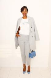 Women’s Tall Grey Overcoat + Sky Blue