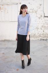Cashmere Sweater + Silk Dress