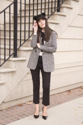 Houndstooth coat and pom pom hat 