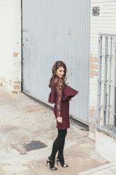 Burgundy peplum dress