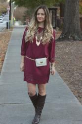 Game Day Outfit: Suede Garnet Dress 