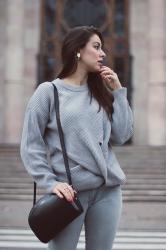 grey sweater with a twist