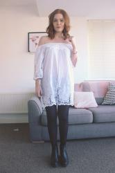 A White Crochet Smock Dress