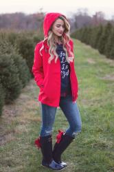Navy and Red Bow Rain Boots with Joules