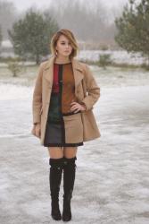 Over knee boots and beige coat