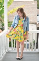 Yellow Floral Dress + Denim Jacket