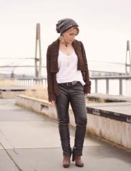 Ringer:  Styling faux-leather jeans, platform harness boots, and a mohair beanie