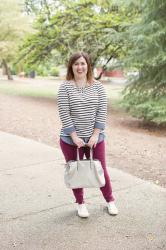 Maroon Jeans, Stripes & Chambray