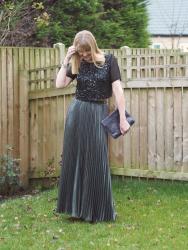 A Slightly Daring Crop Top and a Foil Pleated Maxi Skirt