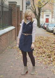 Corduroy Dress + Striped Tee