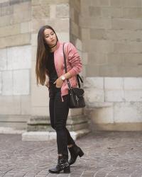 How To Style A Flashy Pink Bomber with a Simple Outfit