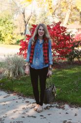 Red Plaid Vest and Chambray