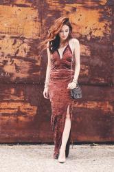 Rusty Rose Velvet Dress