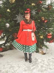 Red Coat, Strawberry Purse, and Lots of Snow