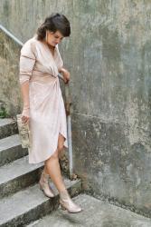 Blush Velvet Dress with Booties for the Holiday