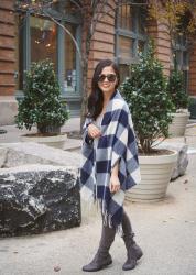 Oversized Plaid Poncho & OTK Boots