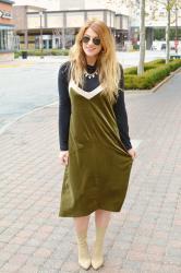 Velvet Holiday: Green Velvet Dress + Sock Boots.