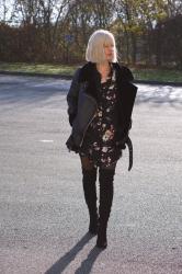 flower dress and knee boots