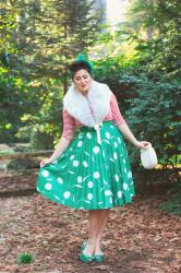 Fur collar, stripes, and another Christmas outfit