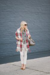 Striped Peplum + Plaid Scarf