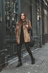 Fur coat & leather pants