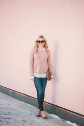 What I Wore on Christmas Eve: Camel Coat + Blush Pink Sweater