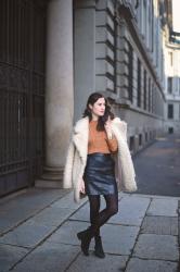 Leather skirt and soft tones