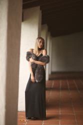 Satin Black Maxi Dress & Faux Fur for NYE