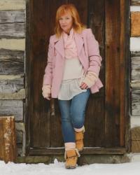 Pink Coat & Lace Up Bearpaw Boots: A Cabin By The River