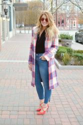 Winter Wear: Plaid Statement Coat + Red Pumps.